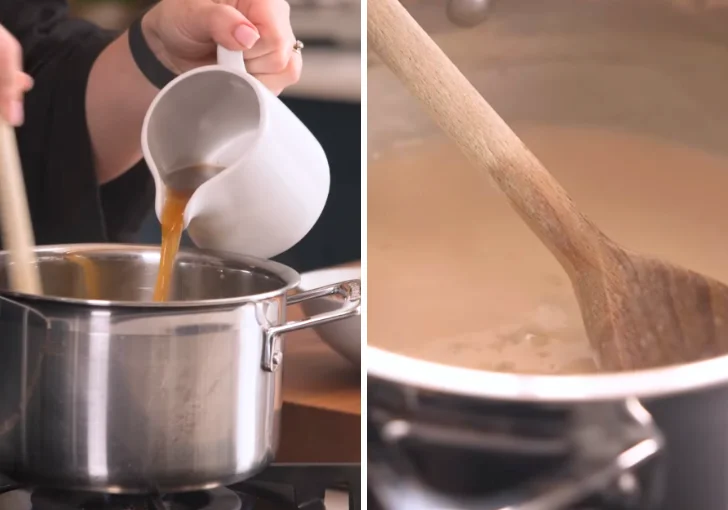 Step 04 – Add the Stock and Milk